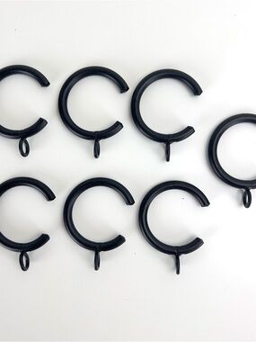 2" C BYPASS BLACK IRON drapery curtain drape ring with eyelet set of 7
